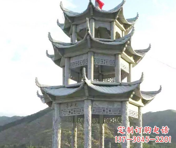 石狮园林景观多层凉亭石雕 (3)
