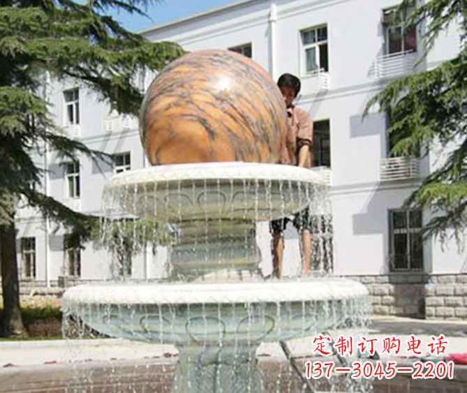 石狮园林景观晚霞红风水球喷泉石雕 (2)