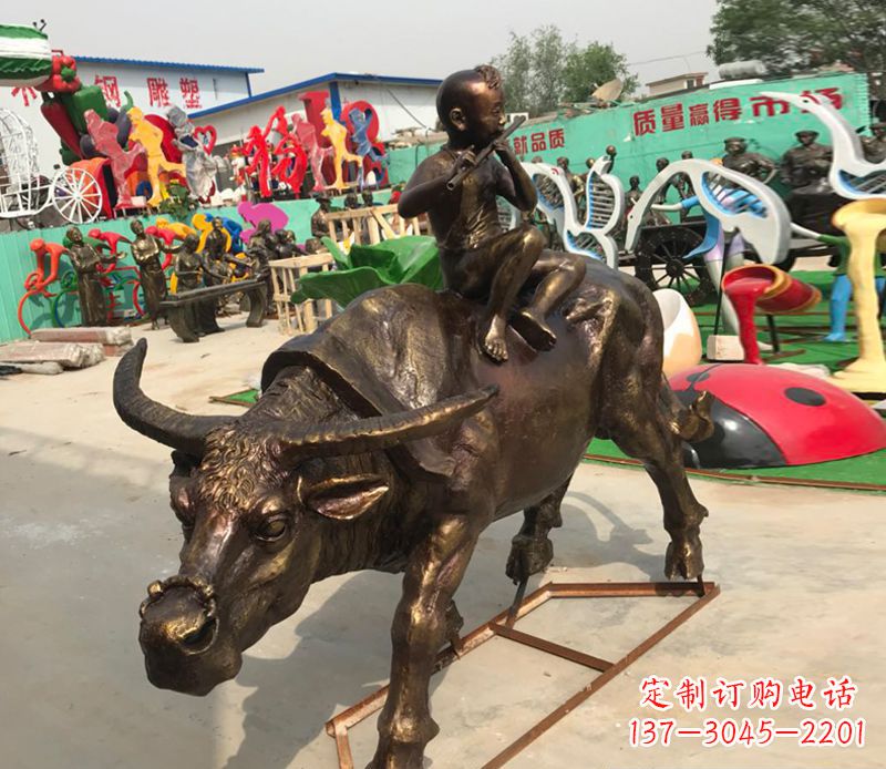 石狮园林牧童骑牛铜雕塑