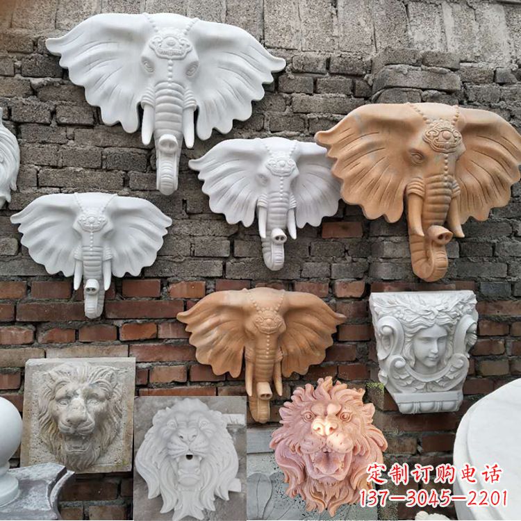 石狮园林喷水壁挂大象头部雕塑