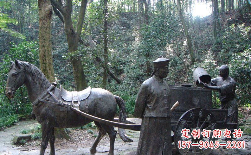 石狮园林清朝士兵和马车小品铜雕