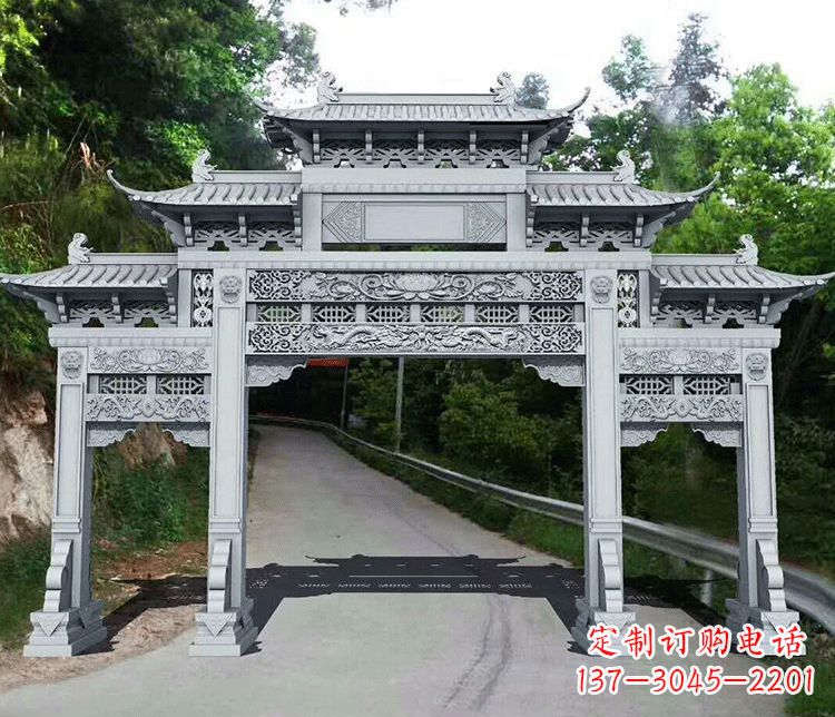 石狮园林三门石牌坊景观石雕