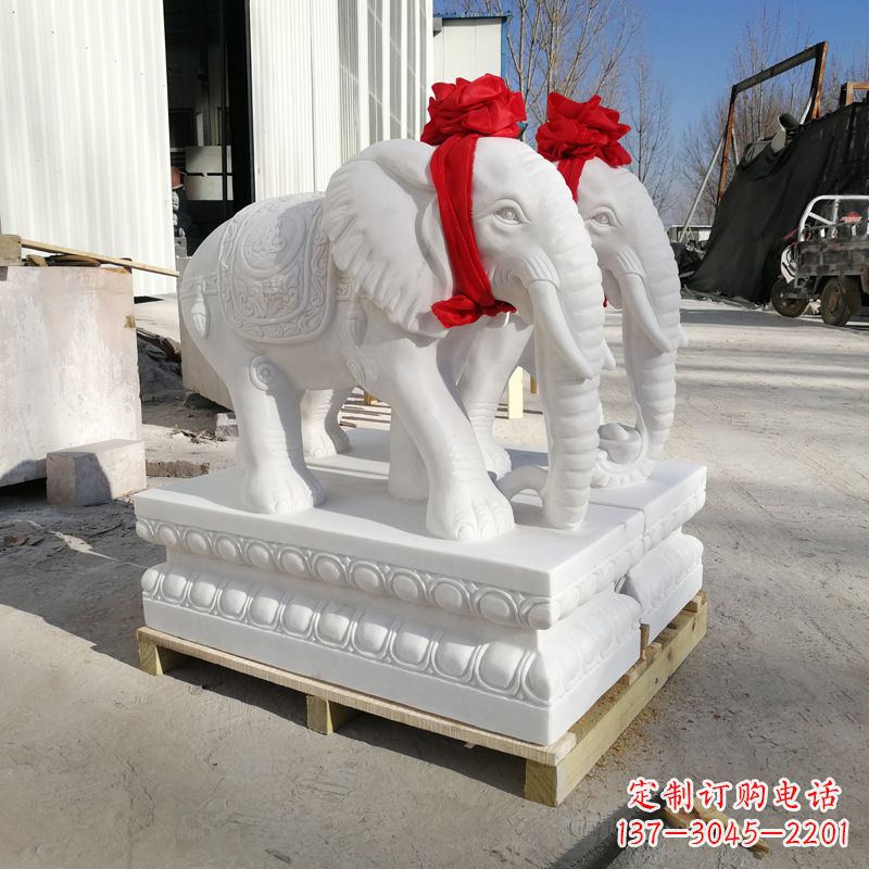 石狮招财大象石雕摆门口