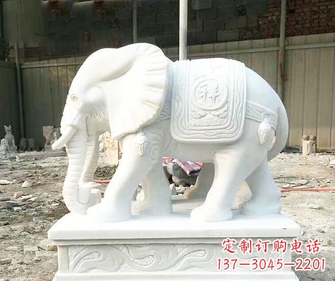 石狮招财动物汉白玉大象石雕 (3)