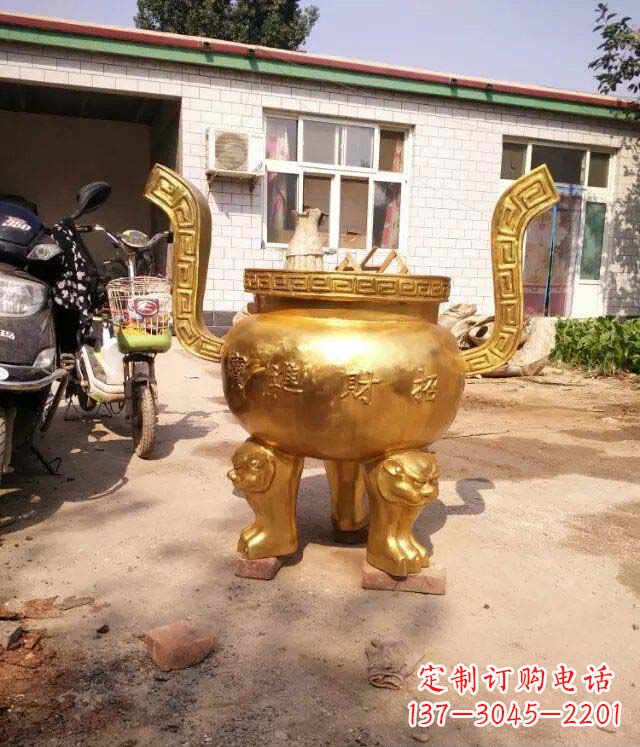 石狮招财进宝香炉寺庙铜雕