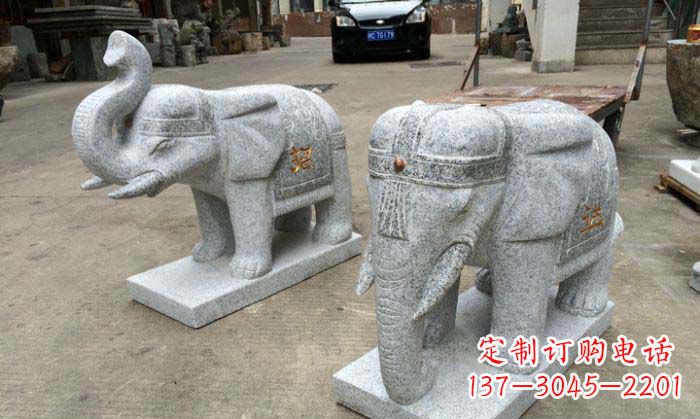 石狮招财进宝芝麻灰大象石雕 (2)