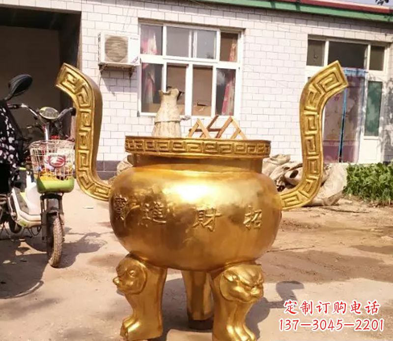 石狮招财进宝香炉铜雕