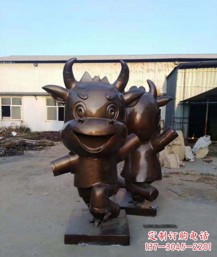 石狮招财牛玻璃钢仿铜动物雕塑