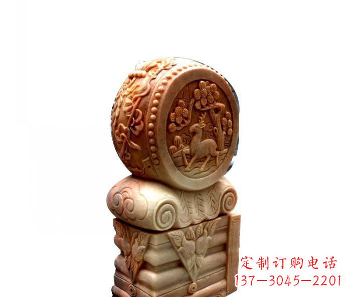 石狮招财石门墩晚霞红抱鼓石