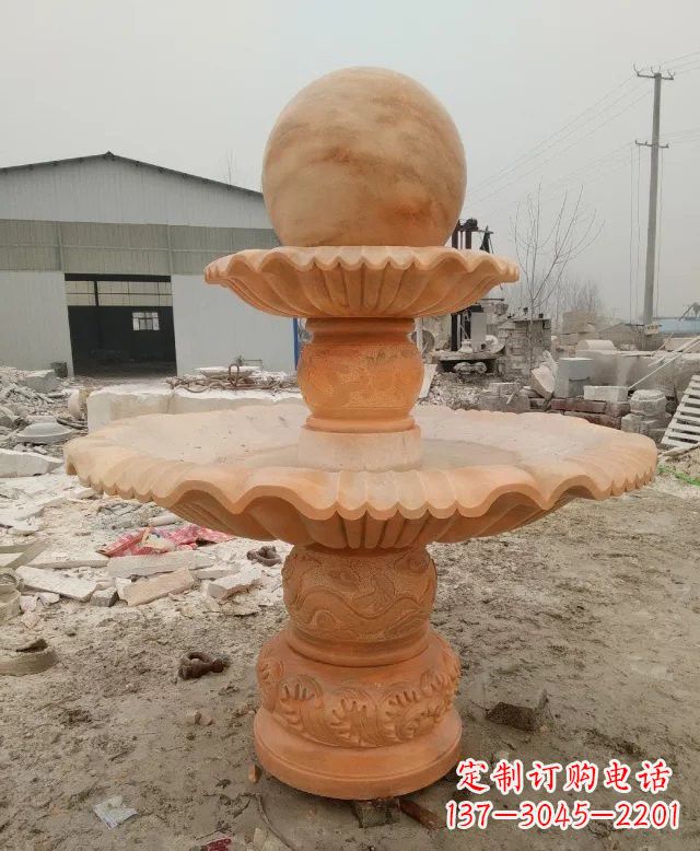 石狮招财双层风水球石雕