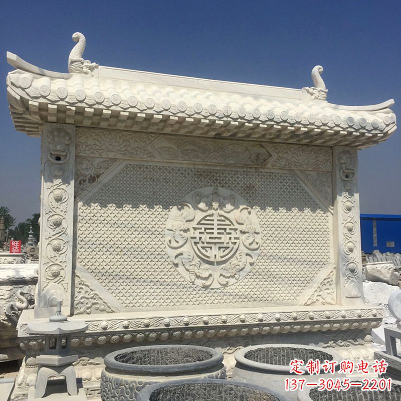 石狮中式庭院影壁石雕-中国古建大门萧墙