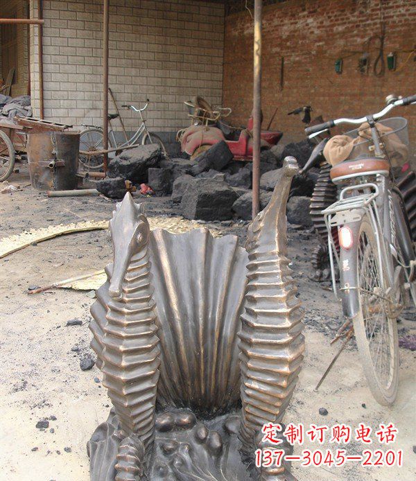 石狮铸铜海马小区动物铜雕