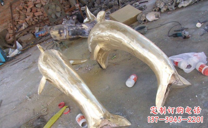 石狮铸铜海豚公园动物铜雕