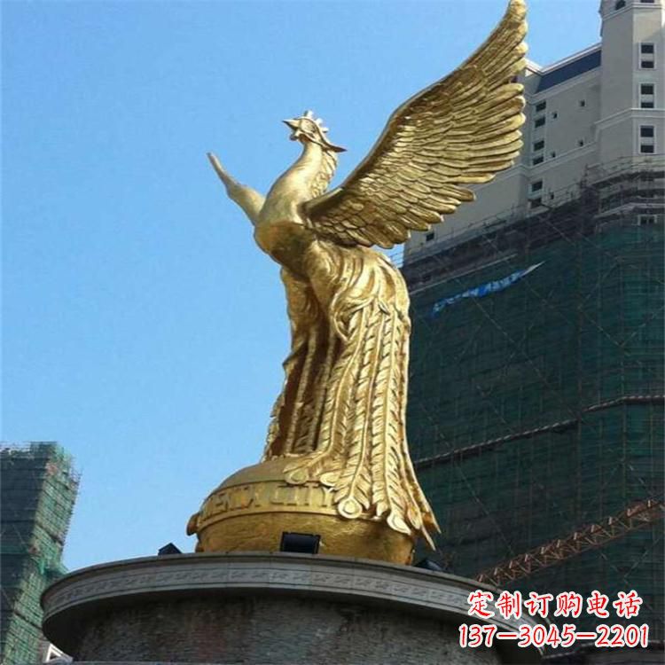 石狮铸铜鎏金凤凰景观雕塑-城市园林