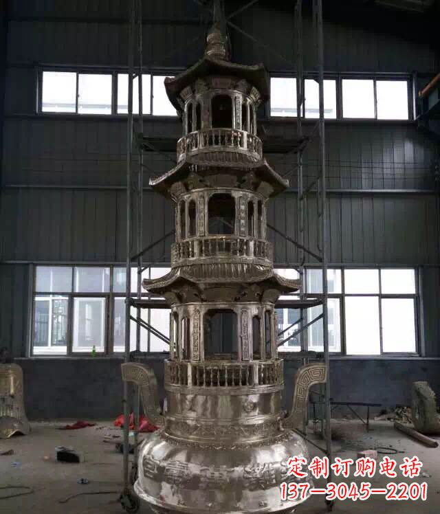 石狮铸铜三层香炉铜雕