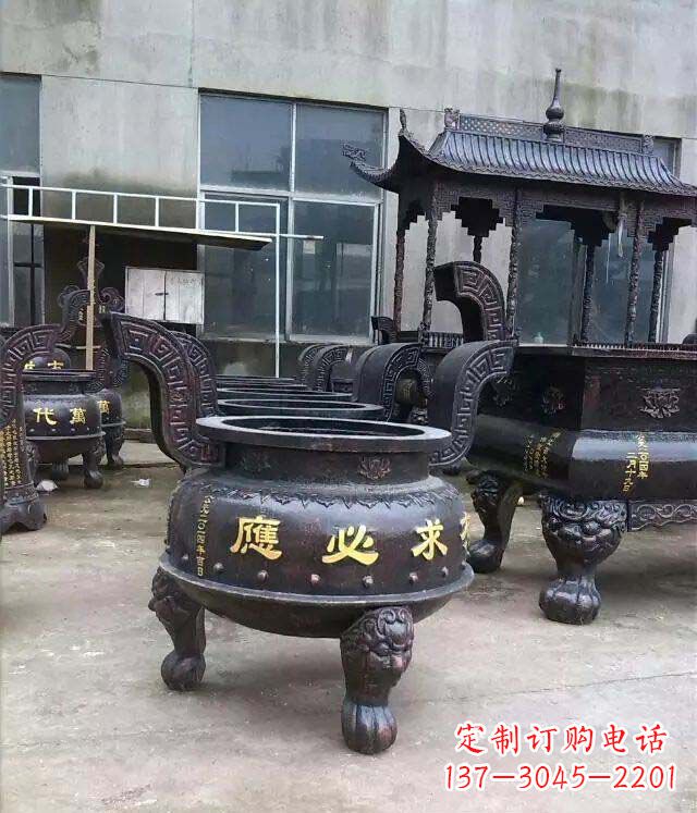 石狮铸铜寺庙香炉铜雕