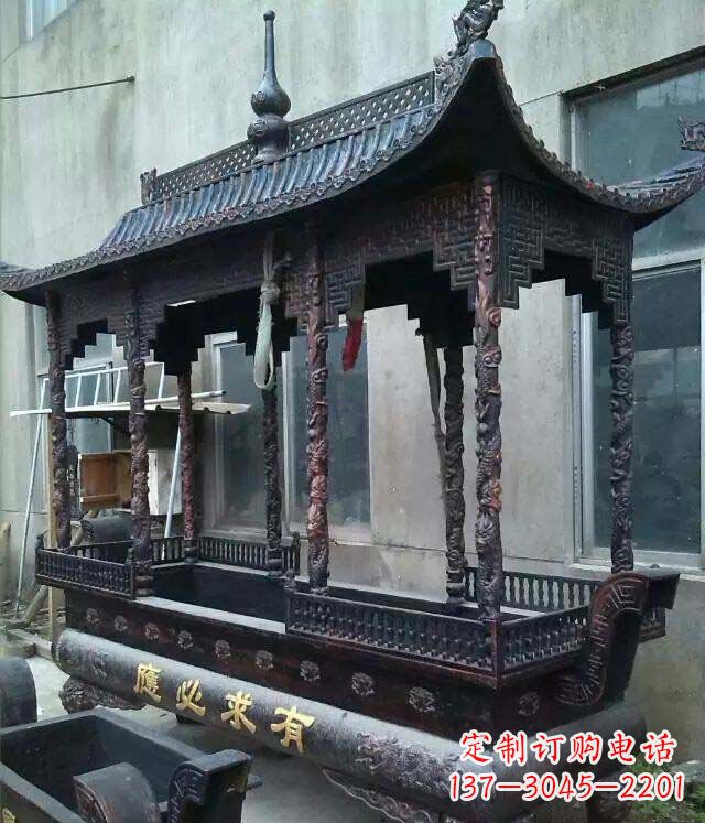 石狮铸铜寺庙香炉铜雕 (2)