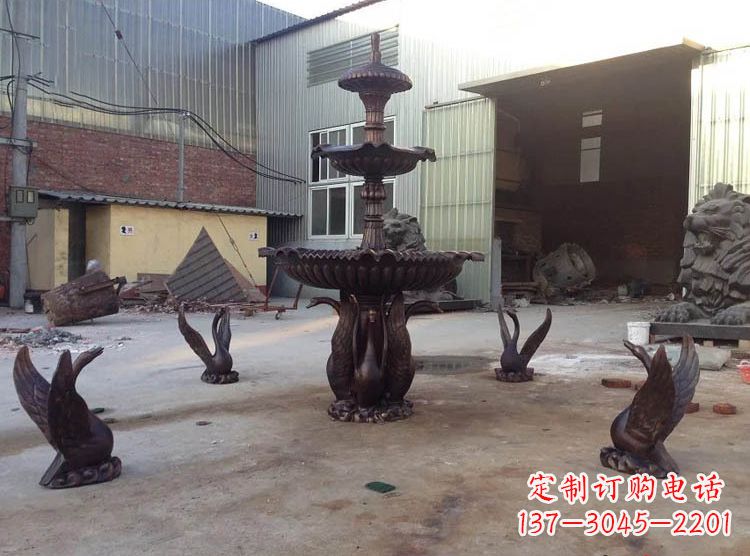 石狮铸铜天鹅喷泉雕塑