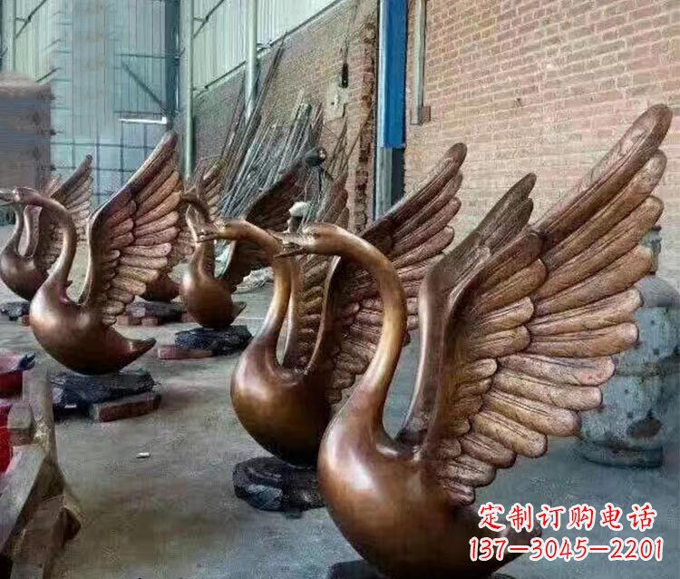 石狮铸铜天鹅喷水动物喷泉雕塑