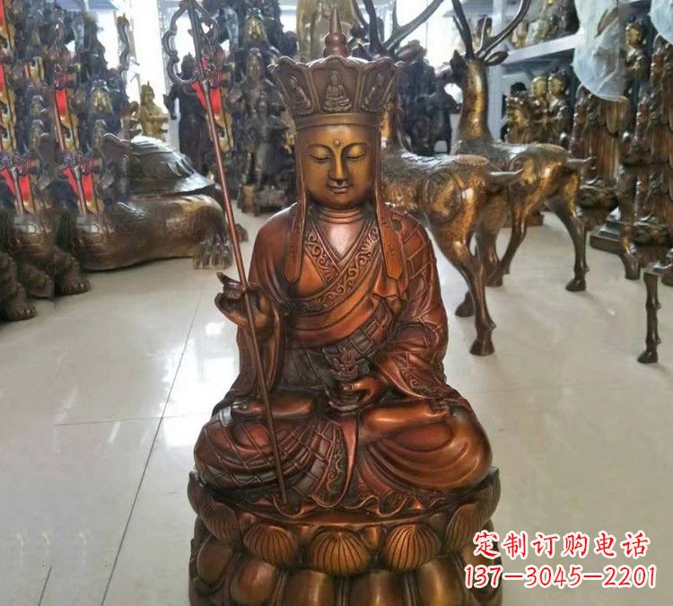 石狮坐式地藏菩萨铜雕