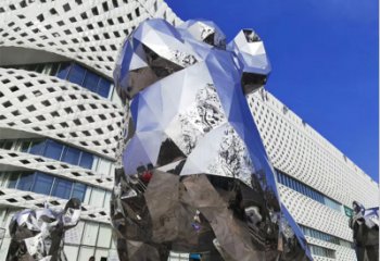 石狮狗雕塑-广场大型不锈钢几何狗雕塑